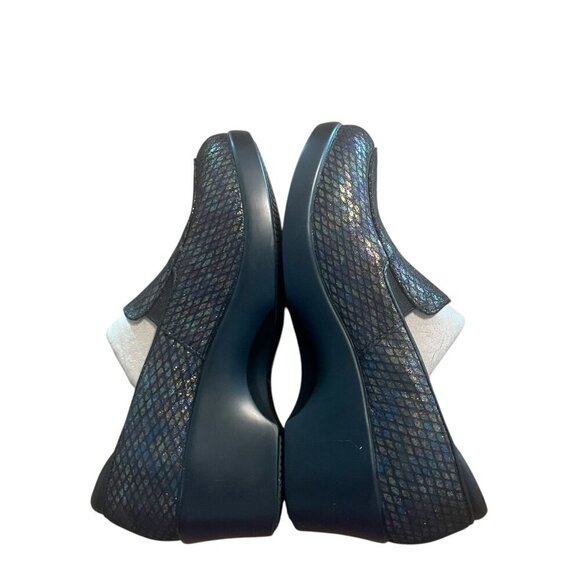 Alegria Womens Black Iridescent Slip-On Loafers  Emma Wedge Clogs Size 39 Size 9 - Picture 4 of 10